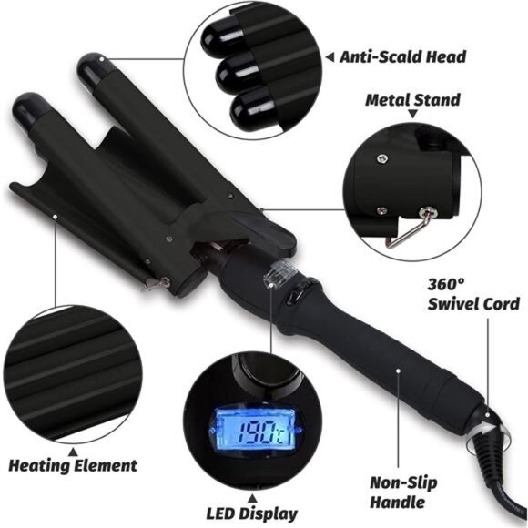 3 Barrel Curling Iron Wand Hair Crimper with Dual Voltage,1 Inch Hair Waver Iron - Picture 5 of 8